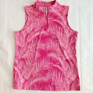 TOMMY BAHAMA Women's UPF 50 Quarter Zip Leaves Pink Sleeveless Medium Shirt Top